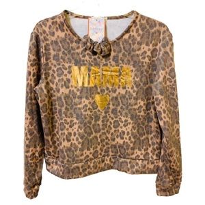 Btween Mama 💛 Pullover Sweater With Hair Scrunchy Cheetah Print - Small